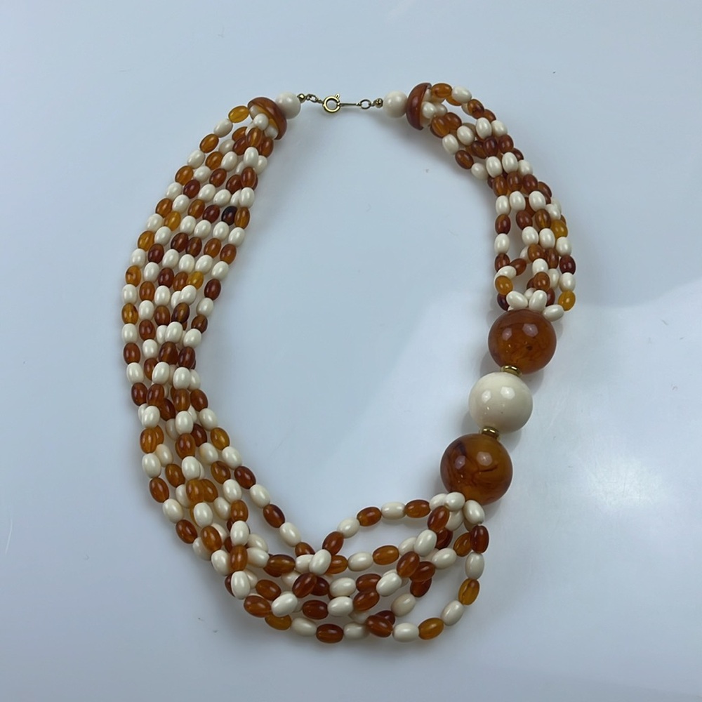 Beautiful Orange And White Multi Layer Beaded Nec… - image 2